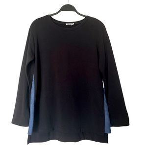 Vince Knit Long Sleeved Black Crew Neck Top Sweatshirt Blue Side Accents Size XS